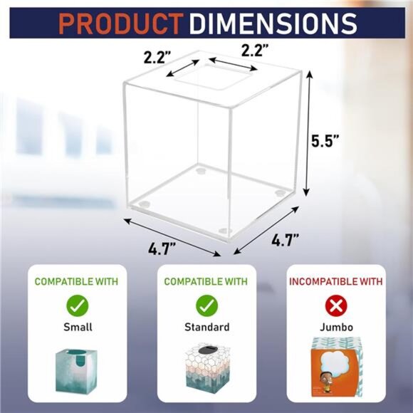 Acrylic Tissue Box Holder, Square Clear Tissue Box Dispenser for Facial Tissue - Picture 2 of 7